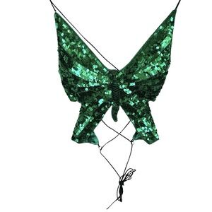 Y2k Boho Sequin Butterfly Fairy Crop Top One Size Festival Rave Club Vegas Green